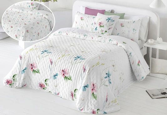 Colcha Bouti Primaveral, diseño de flores, reversible, ligera y elegante.