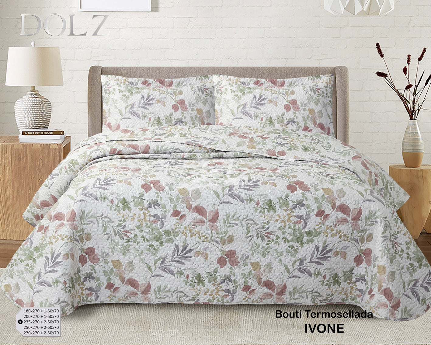 Colcha Bouti modelo con estampado floral acuarelado y diseño reversible para cama de 135 y 150.