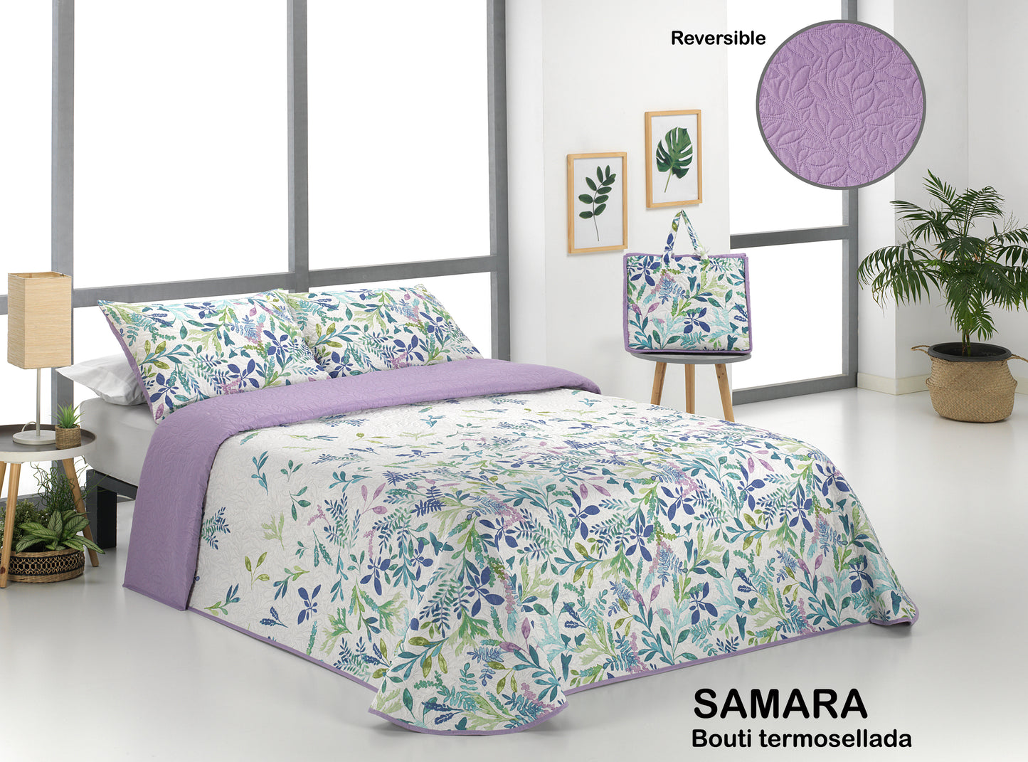 Colcha Bouti Flores Lila para cama de 180 cm – vista general