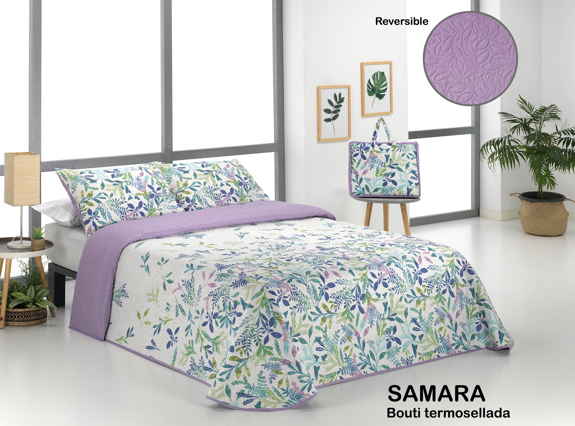 Colcha Bouti Flores Lila para cama de 180 cm – vista general