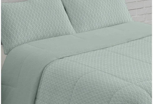 Edredón cama 135 verde sherpa borreguito sobre cama