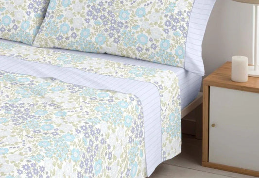 Juego de sábanas de verano azul cama 135 cm