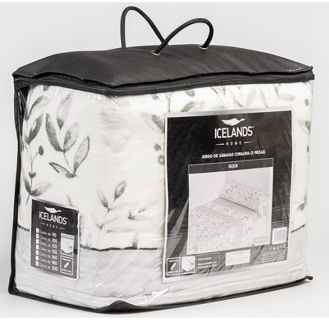 Juego de sábanas Iceland gris en bolsa de PVC reutilizable con cremallera