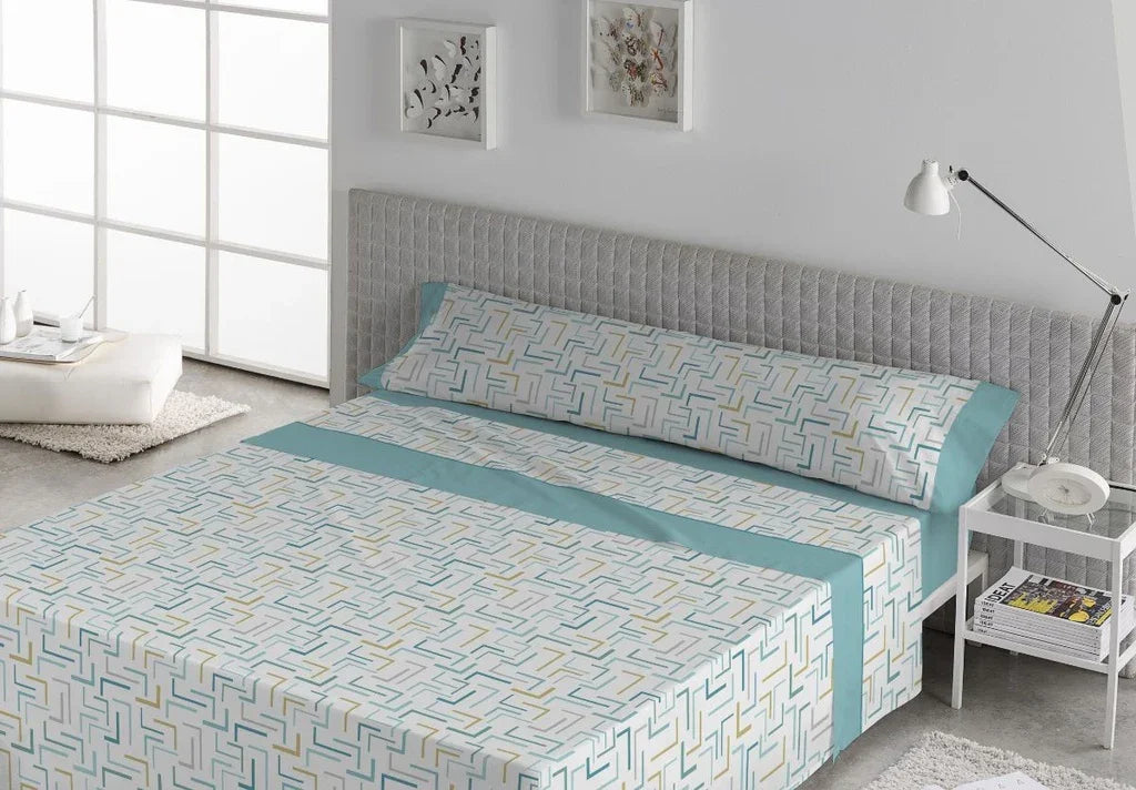 Juego de sábanas de verano modelo Nelia color aqua y gris para cama de 180 cm