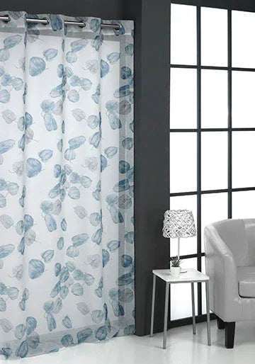 Cortina con diseño botánico azul de hojas decorativas en tejido ligero 140x265 cm