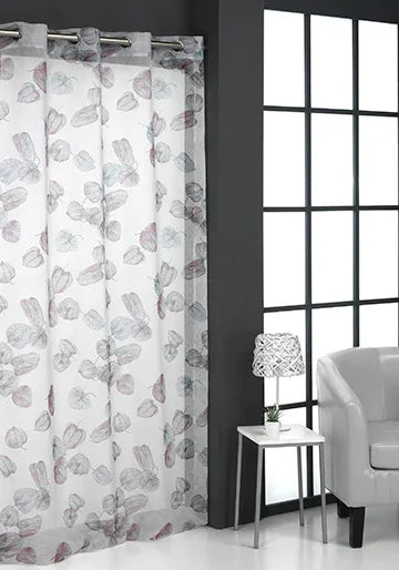 Cortina con diseño botánico color granate 140x265 cm para salón o dormitorio