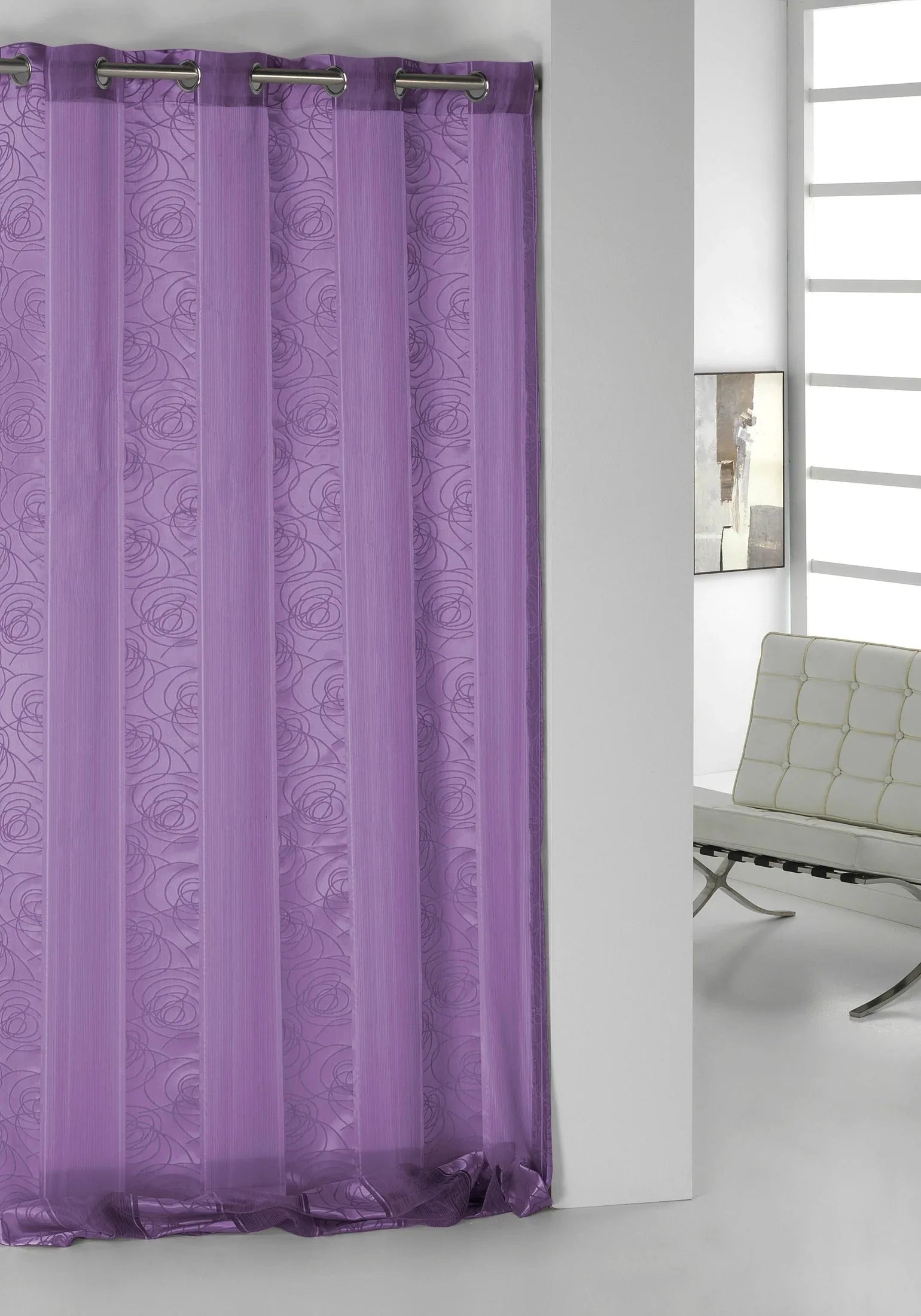 Cortina visillo rosas violeta 140x265 cm