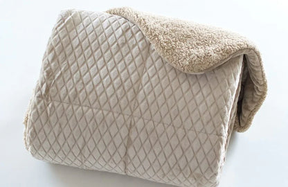 Detalle tejido sedalina beige del edredón Sherpa-Borreguito