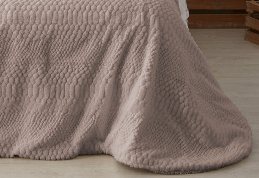 Detalle del relieve 3D en tejido sedalina del edredón sherpa borreguito de alta gama