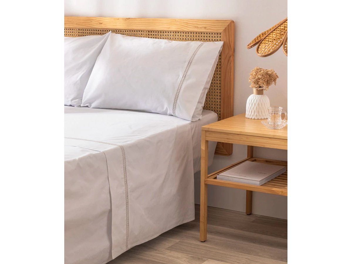 Juego de sábanas de verano 100% algodón blanco 200 hilos.