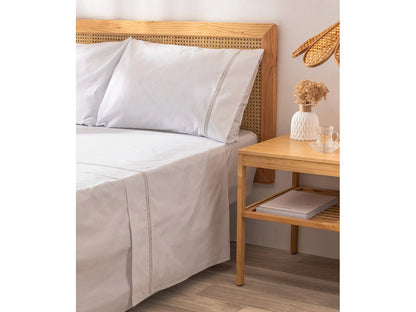 Juego de sábanas de verano 100% algodón blanco 200 hilos.