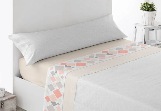 Juego de sábanas beige modelo Rombos de Miracle Home para cama de 150 cm