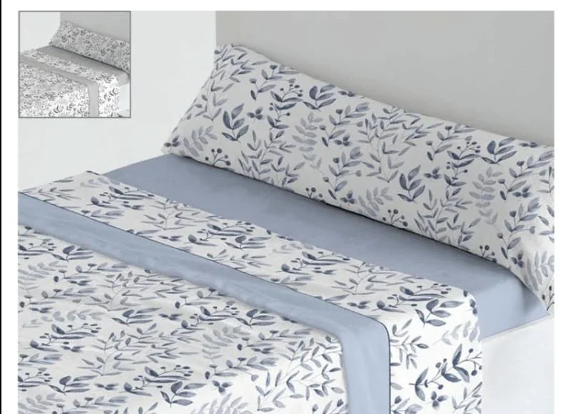 Juego completo de sábanas de coralina Iceland Azul para cama de 90 cm, diseño nórdico y gramaje 220 g/m²