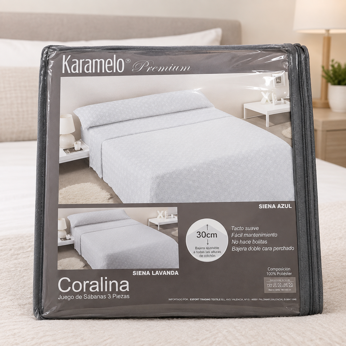 Empaque de sábanas de coralina siena